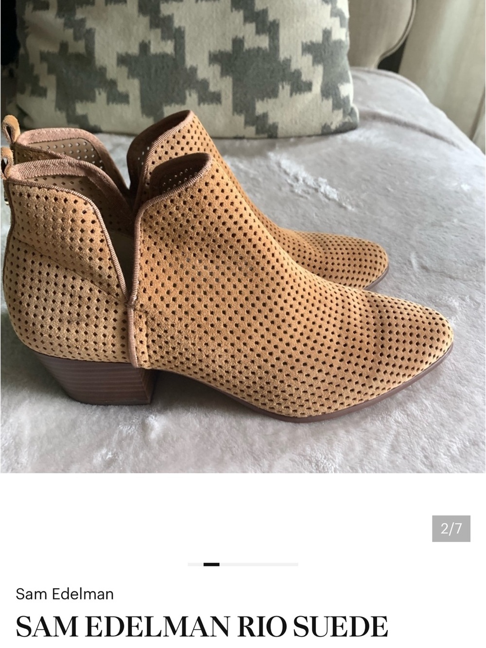 Sam Edelman Perforated Suede Ankle Boots in Camel Tan